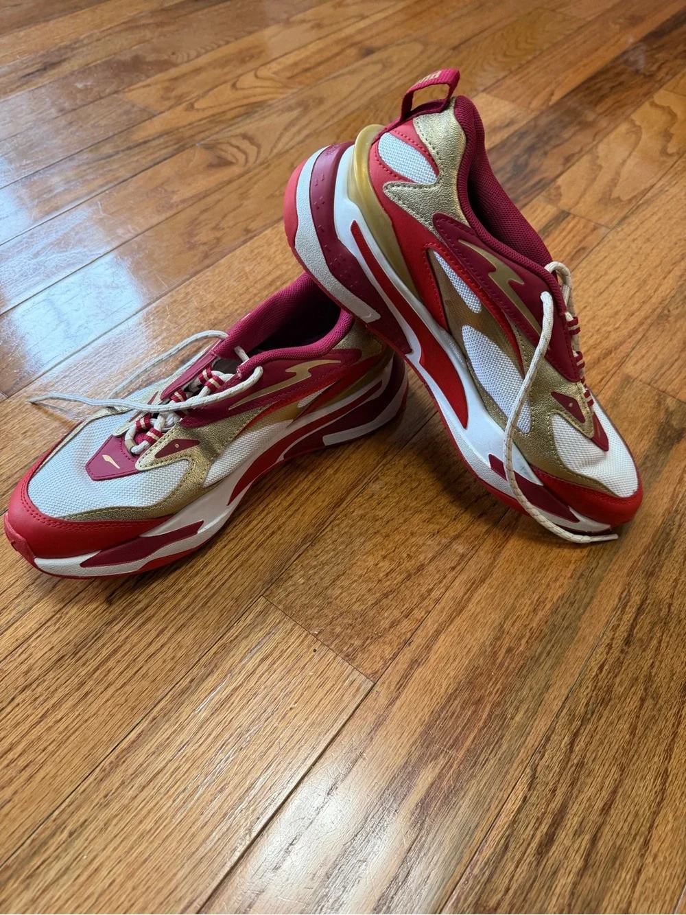 PUMA RS-Fast Glitz Chunky Sneakers Red Gold White 7Y EU 39